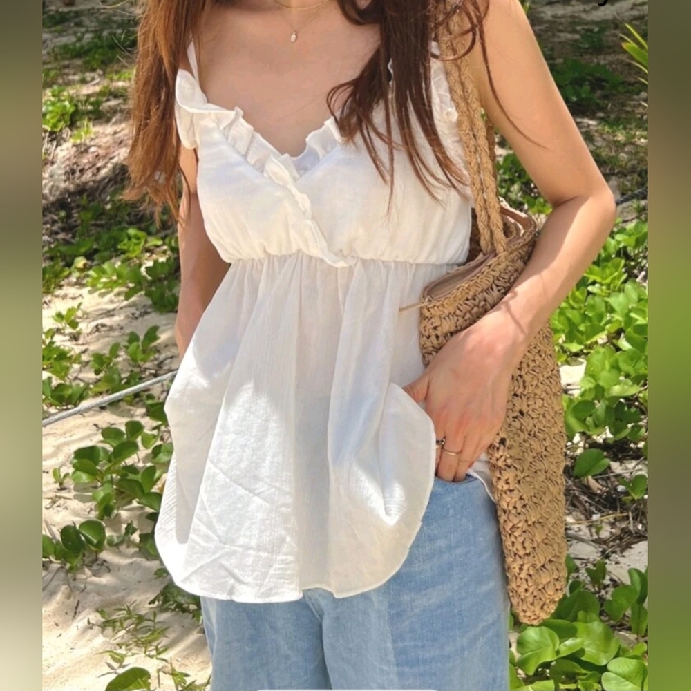 Solid ruffle trim cami top